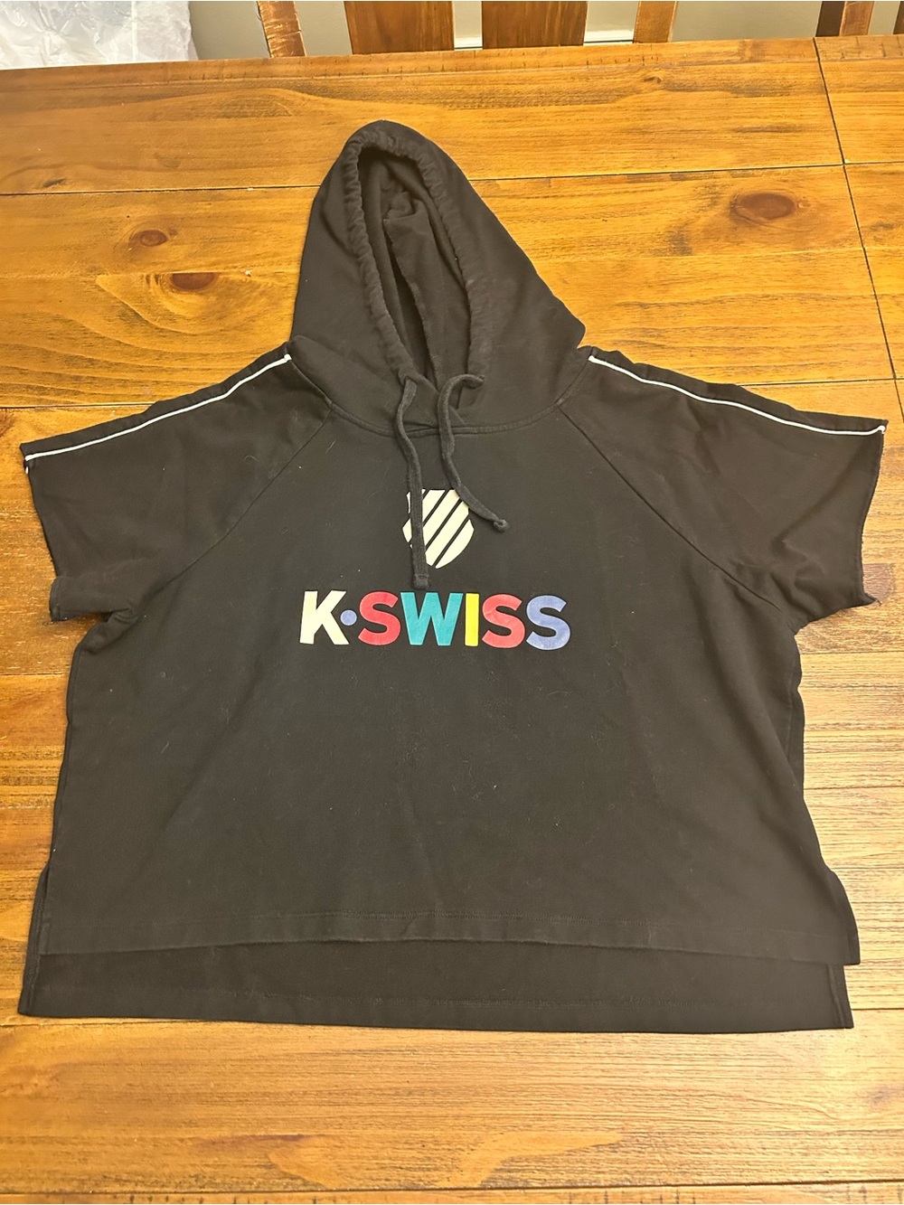 Y2K K-Swiss Black Hoodie Crop with Multicolor Logo